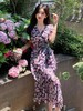 温柔风夏季新款碎花连衣裙子V领雪纺女装复古法式印花鱼尾茶歇裙 商品缩略图3
