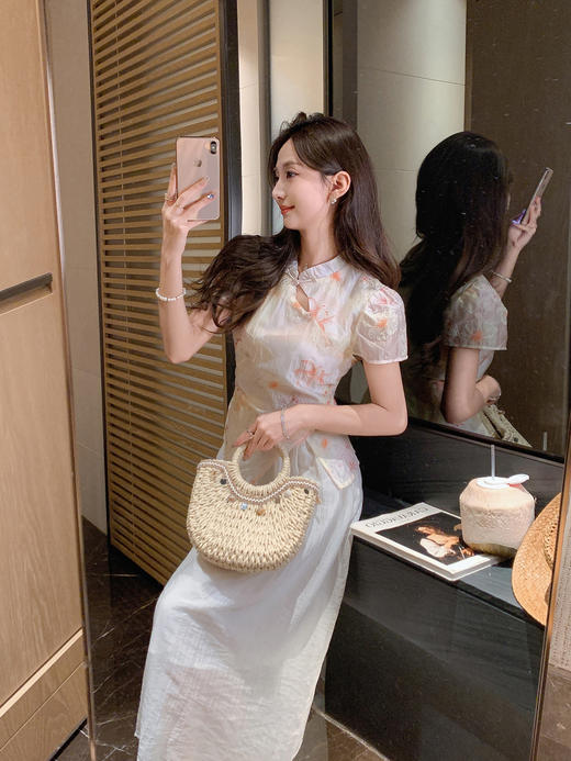 张心子【双生花】新中式气质优雅国风旗袍连衣裙 U2504063 商品图8