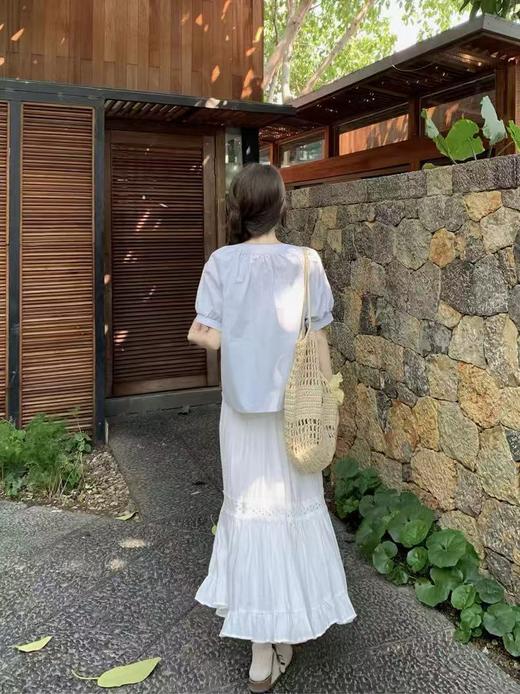 8.3秒杀（微脏）～系带花朵。夏季温柔风立体花朵宽松薄棉短袖小衫-喜出 商品图5