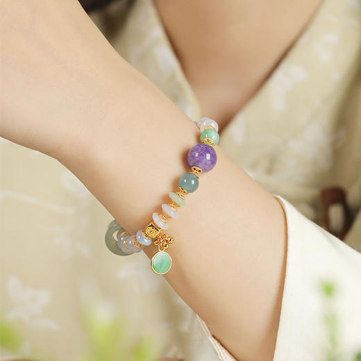 天然三彩翡翠紫龙晶手串 商品图2