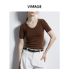 VIMAGE纬漫纪简约灰色圆领修身针织短袖T恤上衣2025夏季新款V2301928 商品缩略图1