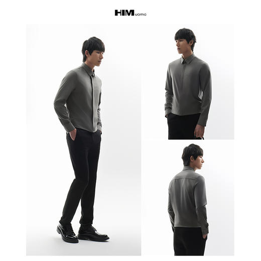 HIM漢崇 高级感职场商务正装男士舒适简约斯文长袖衬衫 2026春季 商品图3