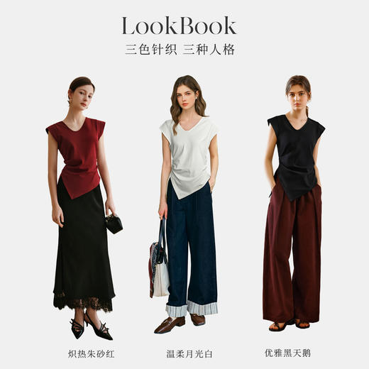 OLrain欧芮儿红色设计感V领T恤女夏季2025年新款修身显瘦套头上衣 商品图3