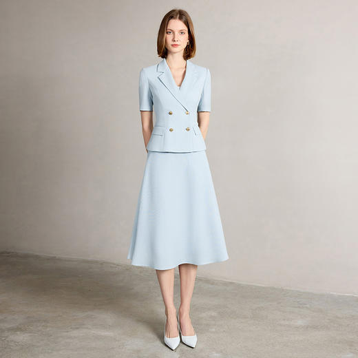 IWY/清新蓝色西装套裙女夏季短袖职场通勤伞裙两件套工作服CS2268 商品图1