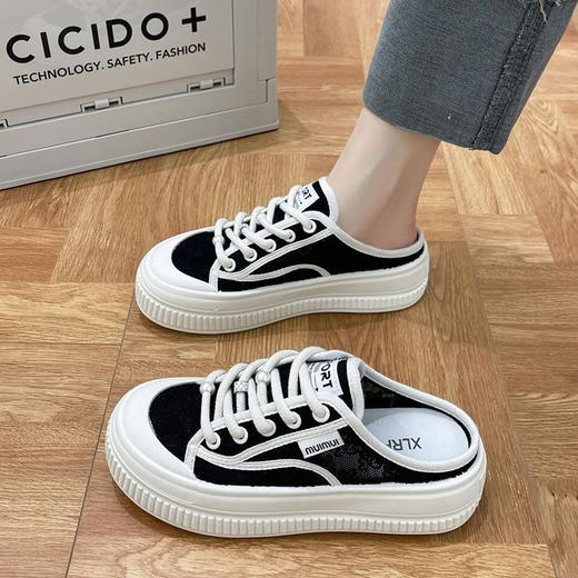 【舒爽透气！半拖帆布鞋】透气网面包头半拖帆布鞋女夏季板鞋子新款女拖鞋配裙子小白鞋。ry 商品图1