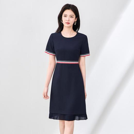 「高货wl」全新升级【铂金会员330/天猫439/差价109】(04216)洛诗琳2025夏季新款简约雅致醋酸撞色条纹拼接A字连衣裙 商品图0