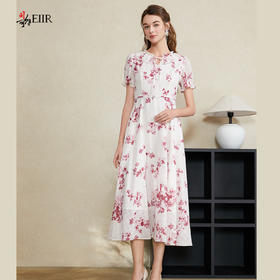 司歌提花雪纺收腰连衣裙中长裙A911087X