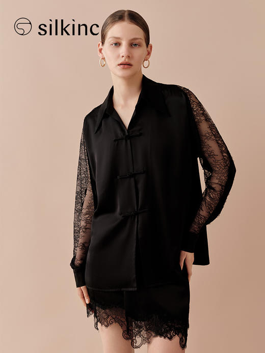 丝所｜24W020A  丝路系列-蕾丝衬衫［ 黑 ] 商品图0