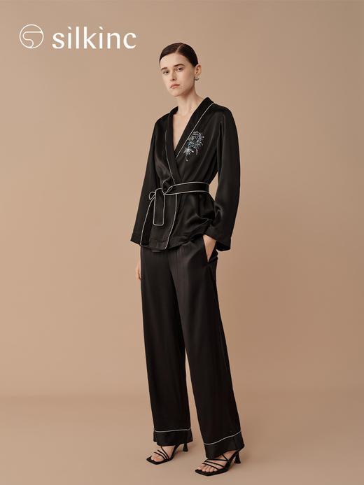 丝所｜24H029A 重磅真丝苍穹黑短袍家居套装［ 黑 ] 商品图1
