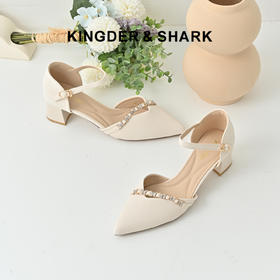 经典鲨2025年夏季款简约尖头中粗跟侧空气质平底单鞋凉鞋女KW87-529061