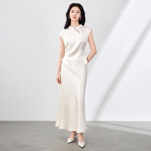 「高货wl」全新升级【铂金会员339/天猫459/差价120】(99619)洛诗琳新中式国风旗袍立领钉珠斜襟收腰上衣半身裙两件套 商品图1
