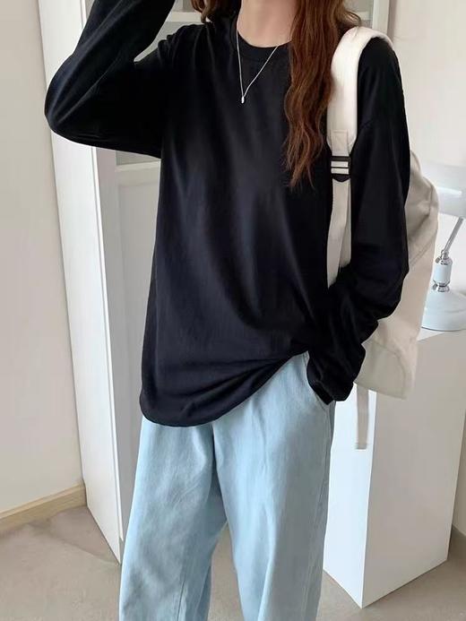  冰点价！仅限11.11！退货勿拍～薄款精梳棉男女同款中长黑白简约长袖T恤-喜出 商品图4