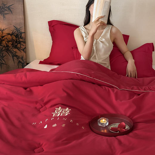 【换季出清】自然醒为爱添囍亲肤刺绣婚庆被新中式喜字结婚刺绣被芯红色春秋冬四季被芯双人床上用品TD 商品图7
