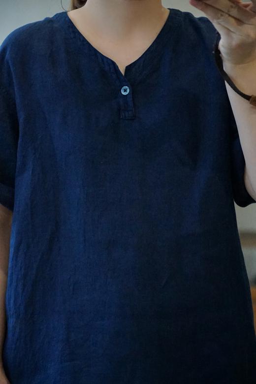 Mittan 蓝染草木浓染纽扣半袖麻质套头上衣(SH-135DC) 商品图3