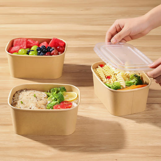 美丽雅餐盒 一次性方形牛皮纸打包盒食品级快餐外卖水果打包餐盒 1000ml*8套/包 商品图3