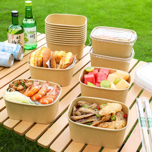 美丽雅餐盒 一次性方形牛皮纸打包盒食品级快餐外卖水果打包餐盒 1000ml*8套/包 商品图1
