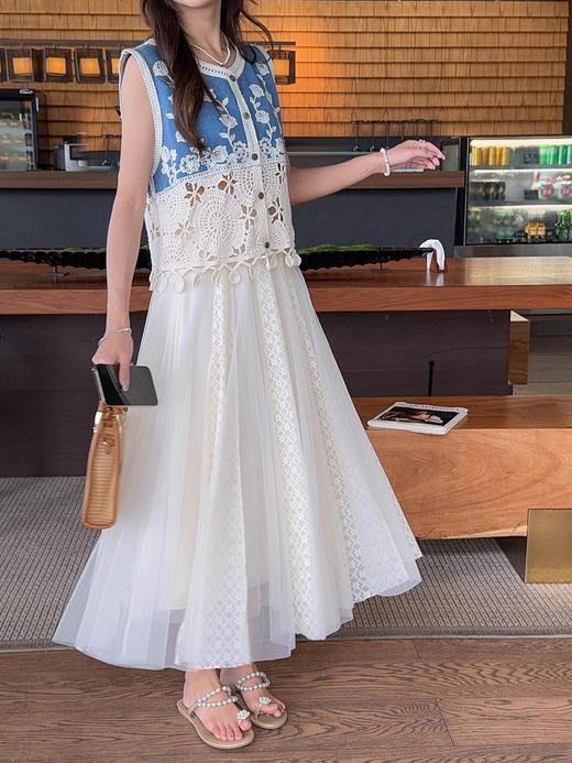 张心子【浅草须臾】圆领刺绣拼接开衫气质V领马甲 U2505006 商品图6