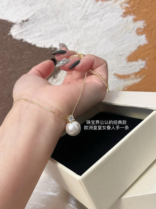 进口真锆石施华洛世奇珍珠14K度真金平替澳白珍珠项链 商品图12