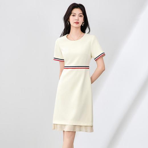 「高货wl」全新升级【铂金会员330/天猫439/差价109】(04216)洛诗琳2025夏季新款简约雅致醋酸撞色条纹拼接A字连衣裙 商品图1