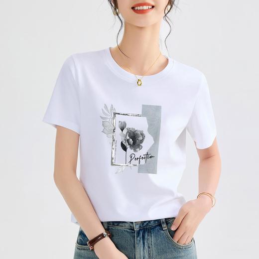 「自」全新升级【铂金会员109/天猫139/差价30】(10005)洛诗琳2025夏季宽松显瘦洋气薄款休闲nis正肩印花丝光棉T恤10005 商品图1