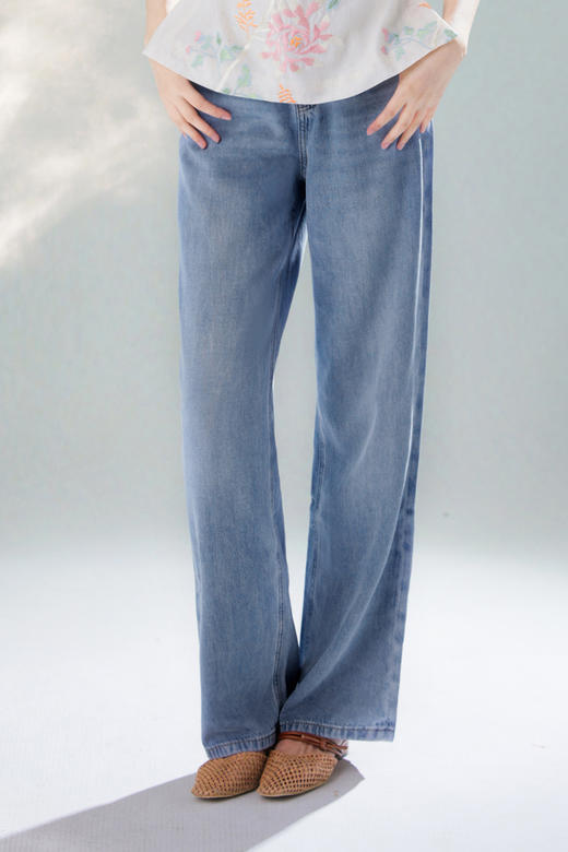 逸红颜明月优选#真丝汉麻显瘦直筒牛仔裤​「冰淇淋」丝麻共生·夏日降温，清新细腻垂坠感 商品图14