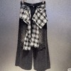 MZ个性设计搭格子配饰阔腿牛仔裤50330 夏季 039812222577 商品缩略图3