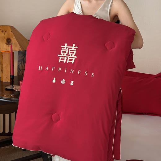 【换季出清】自然醒为爱添囍亲肤刺绣婚庆被新中式喜字结婚刺绣被芯红色春秋冬四季被芯双人床上用品TD 商品图12
