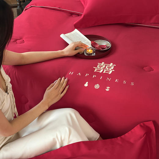 【换季出清】自然醒为爱添囍亲肤刺绣婚庆被新中式喜字结婚刺绣被芯红色春秋冬四季被芯双人床上用品TD 商品图4
