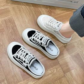 【舒爽透气！半拖帆布鞋】透气网面包头半拖帆布鞋女夏季板鞋子新款女拖鞋配裙子小白鞋。ry