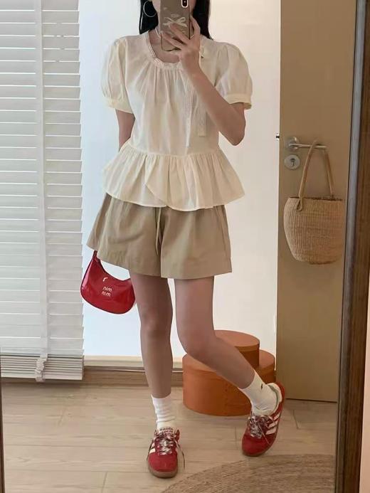 工艺系列～蕾丝飘带。2520蝴蝶结绑带甜美蕾丝天然棉小衫上衣-喜出 商品图6