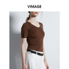 VIMAGE纬漫纪简约灰色圆领修身针织短袖T恤上衣2025夏季新款V2301928 商品缩略图6
