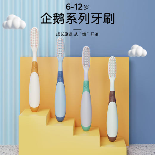 6支装企鹅长头大头软毛儿童牙刷6-12岁高效清洁防滑手柄 商品图0