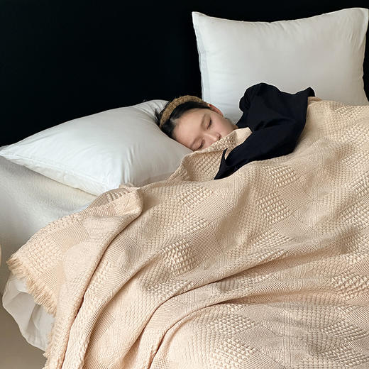 【换季出清】自然醒杜克天丝棉华夫格提花流苏毯轻奢高级感沙发毯子午睡毯盖毯毛巾被空调毯床尾巾MT 商品图7