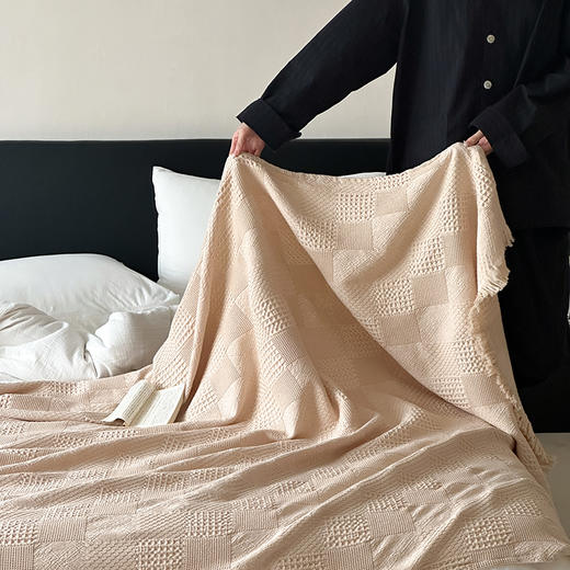 【换季出清】自然醒杜克天丝棉华夫格提花流苏毯轻奢高级感沙发毯子午睡毯盖毯毛巾被空调毯床尾巾MT 商品图11