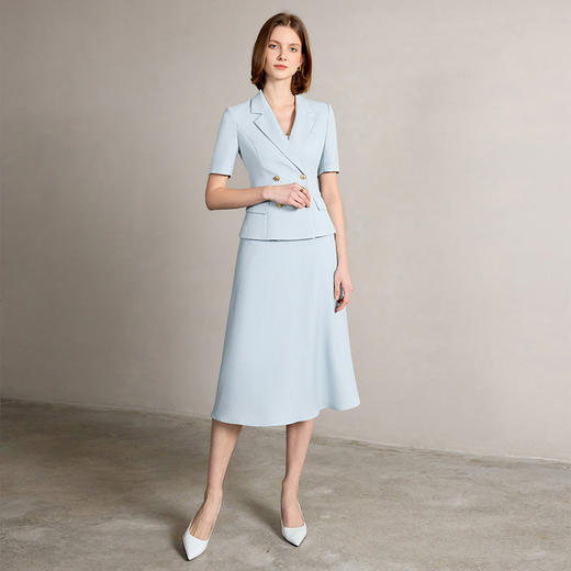 IWY/清新蓝色西装套裙女夏季短袖职场通勤伞裙两件套工作服CS2268 商品图2
