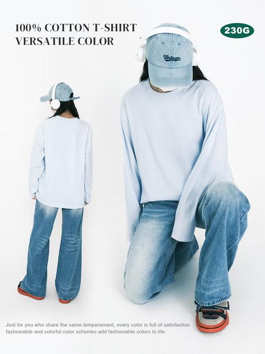 100%棉高克重落肩中长长袖T恤-喜出 商品图1