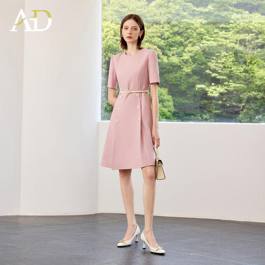 AD高端粉色连衣裙2025新款小香风时尚气质收腰显瘦女中长款裙子 商品图0