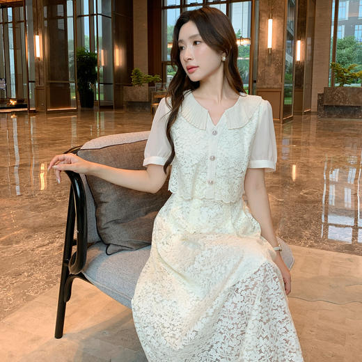 奢姿大码女装2025夏季时尚蕾丝拼接连衣裙胖妹妹减龄娃娃领裙子9952890355 商品图2