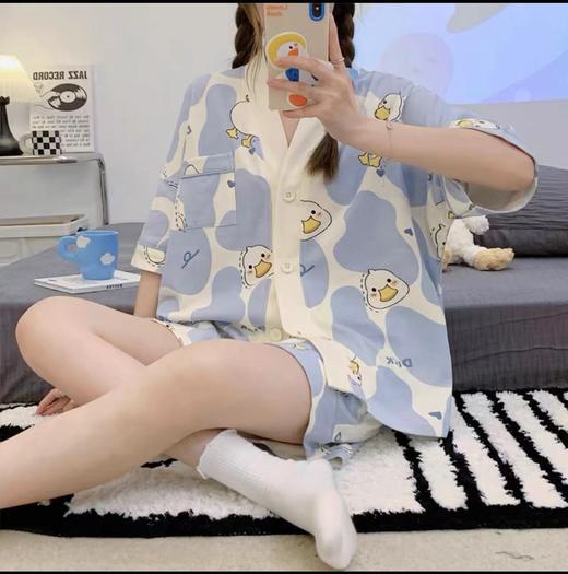 【宽松自在！慵懒舒服】睡衣女夏季甜美卡通小熊短袖短裤仿棉宽松少女休闲网红直播两件套。ry 商品图5