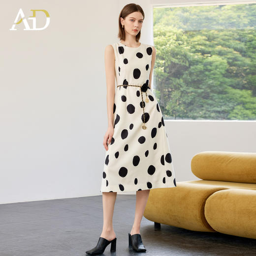 AD高端气质连衣裙女2025新款夏季波点无袖背心裙宽松显瘦中长裙子 商品图0