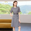 AD高级感灰色短袖圆领连衣裙女夏季新款气质收腰通勤A字裙职业装 商品缩略图2
