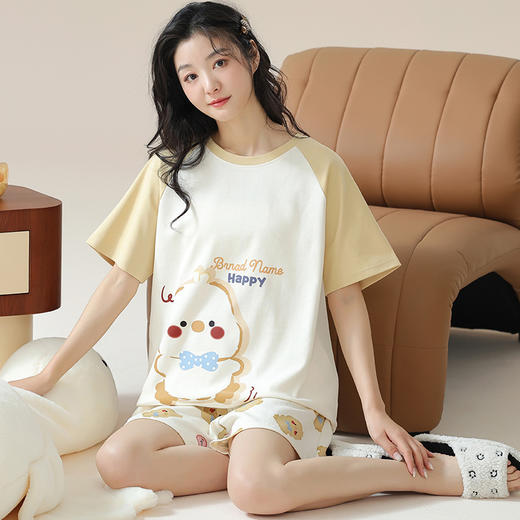 【可外穿家居服】夏季新款女士短袖短裤棉质睡衣套装少女可爱卡通夏天家居服可外穿。ry 商品图11