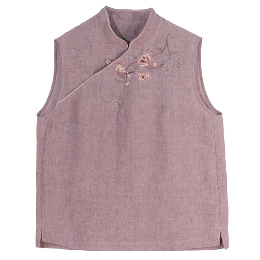 牧衣游原创 手工刺绣汉麻炒色马夹轻薄复古中式无袖上衣 倾玉盘 商品图4