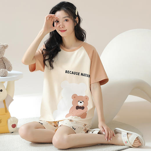 【可外穿家居服】夏季新款女士短袖短裤棉质睡衣套装少女可爱卡通夏天家居服可外穿。ry 商品图4