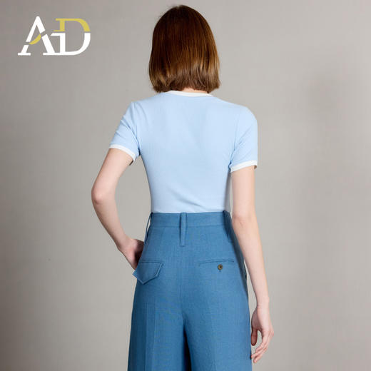 AD修身蓝色短袖女t恤2025新款圆领正肩夏季新款百搭通勤打底衫 商品图4