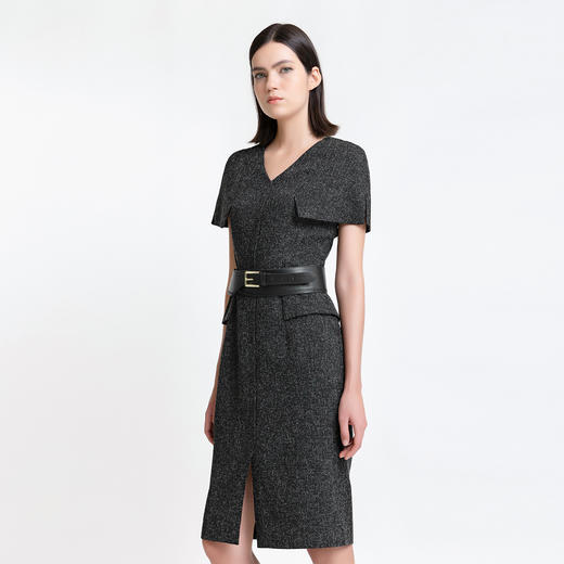 LIZZY 早秋 优雅名媛风V领收腰显瘦斗篷式气质小香风连衣裙7832 商品图3