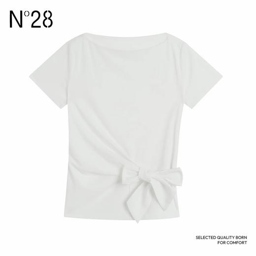 N°28 夏季新款法式高级感棉短袖T恤 宽松慵懒风宽领纯色上衣895251T522 商品图3