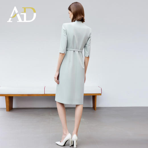 AD蓝色连衣裙女高级感职业装2025夏季穿搭七分袖西装裙子气质收腰 商品图4