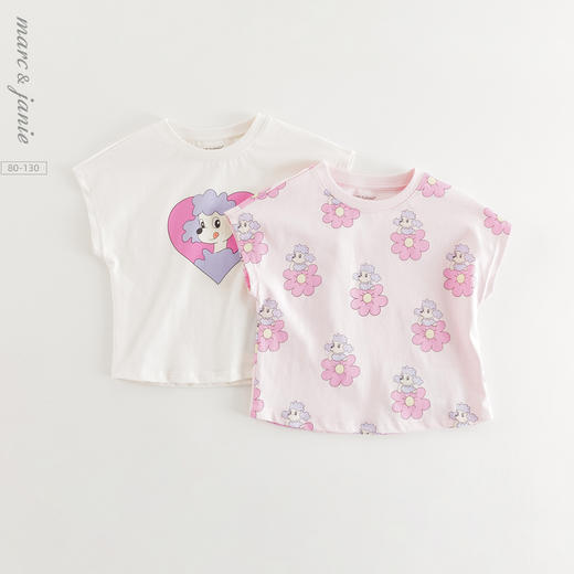 【凉感透气】马克珍妮女童萌趣贵宾短袖T恤 宝宝夏装新款550778 商品图0