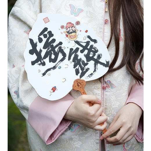 【灵隠景区发货】灵隠菩提扇文艺宣纸中国扇创意桃木手写毛笔扇扇子书法国风汉服扇 商品图1